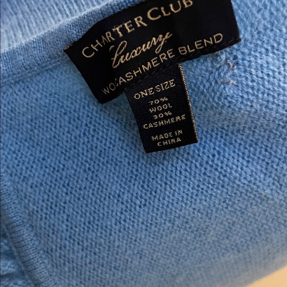 New Charter Club Sky Blue ruffled Cashmere Wrap 30x80 - Picture 2 of 6